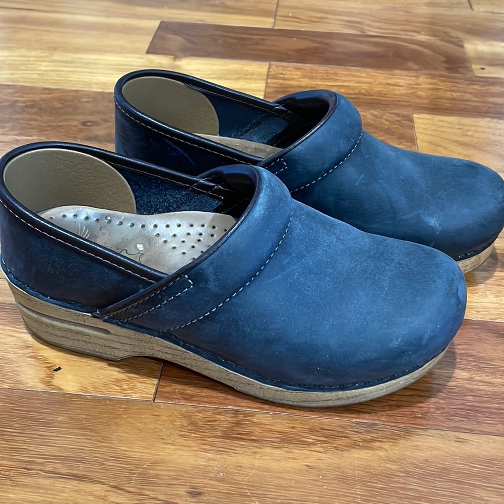 Blue dansko clogs, gently worn